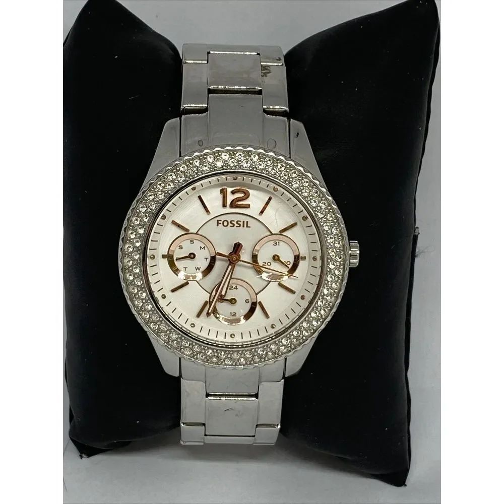 Fossil ES3722 Womens Stainless Steel Silver Analog Dial Quartz Wrist Watch QB632